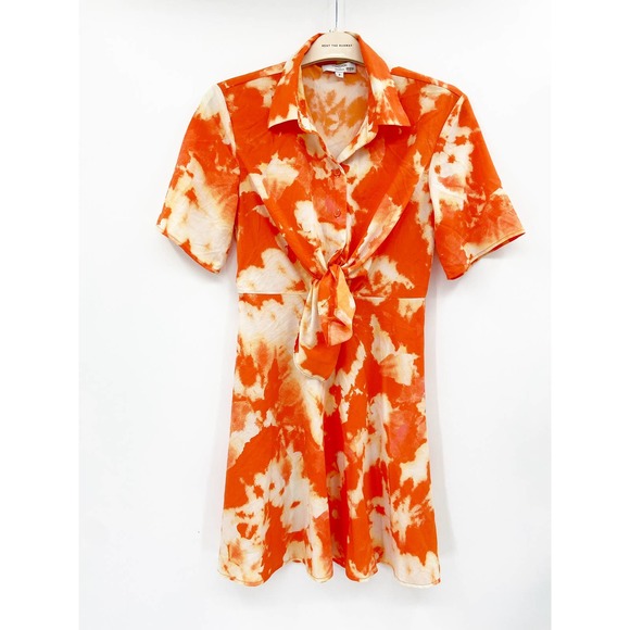 Thakoon Collective Orange Tie Dye Print Fit & Flare Mini Shirt Dress Size 2 - Picture 3 of 6